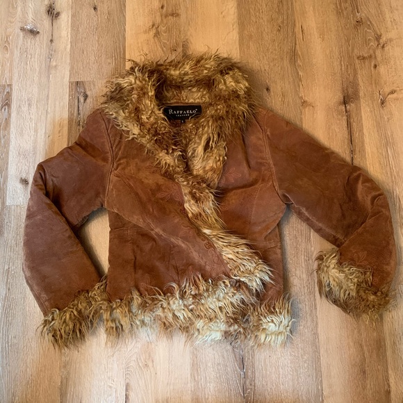 Vintage Y2K Rafaello Leather Penny Lane Afghan Leather Coat w/ Fur Collar Sz L - Picture 2 of 5